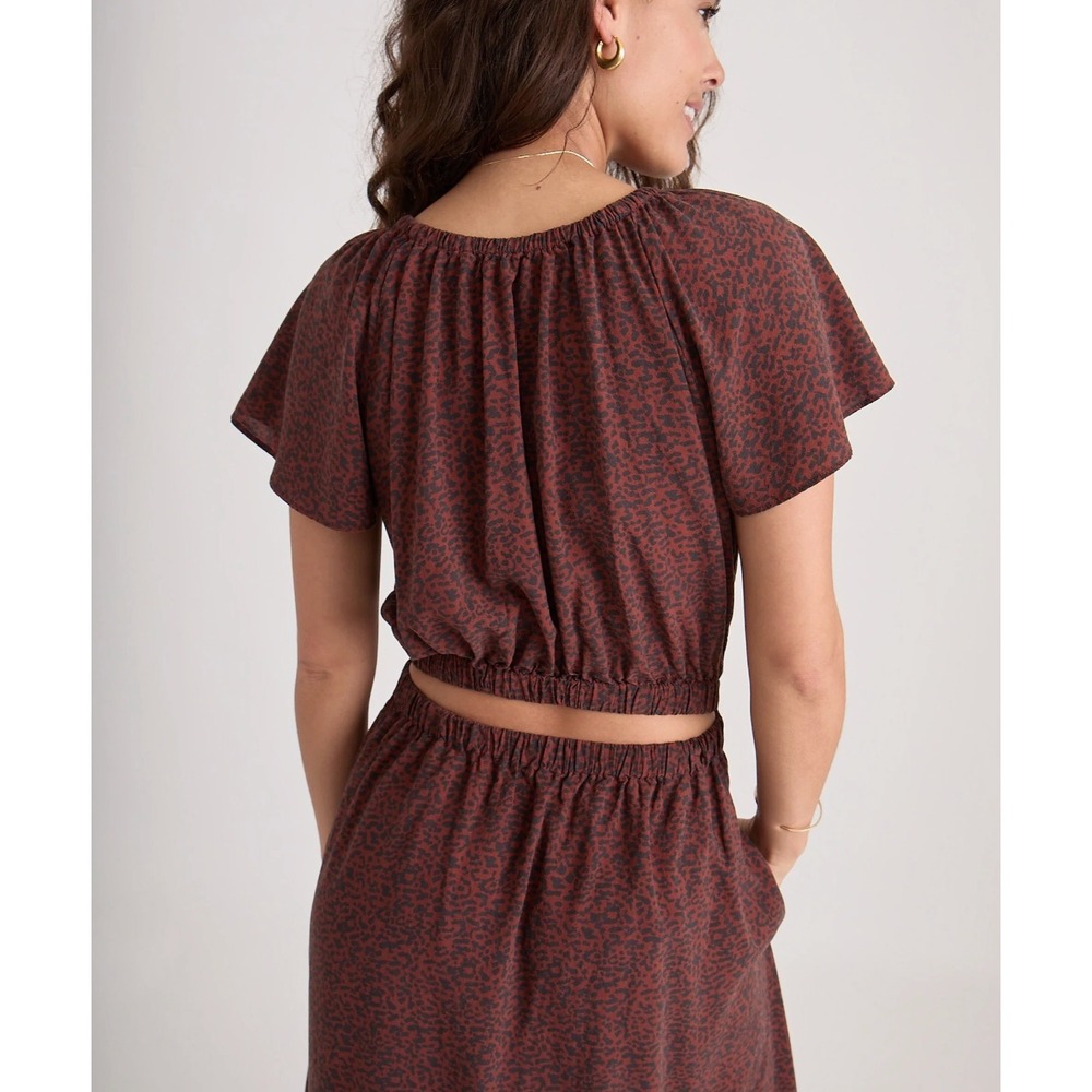 Marine Layer Charlotte Maxi Dress Deep Cheetah Brown Leopard Off Shoulder Large - Picture 2 of 13